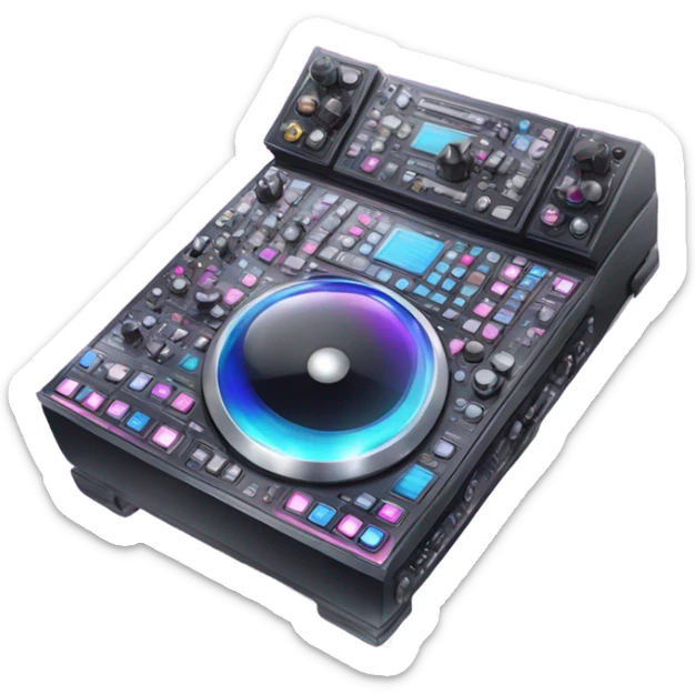 Realistic isolated DJ Sound control board with pink,blue,and purple sparkling diamonds and rhinestones on it. sticker