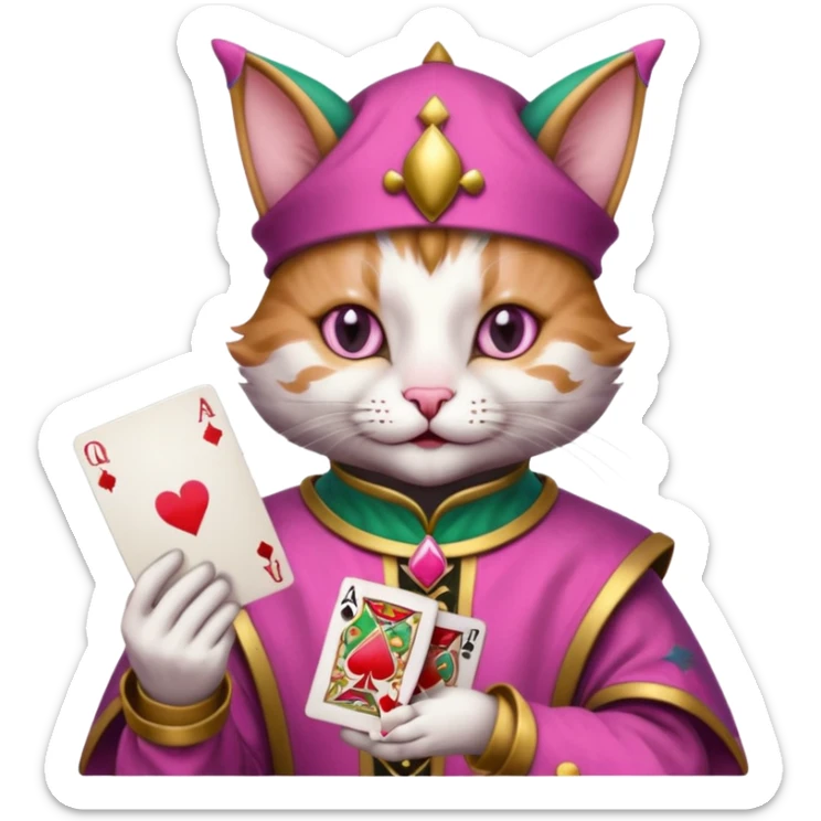 court jester cat medieval, poker cards, pink, mac os icon sticker