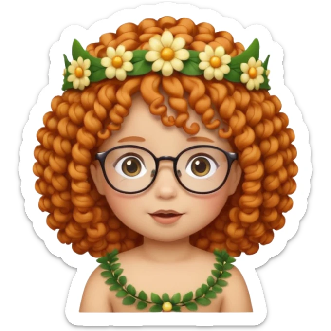 baby with big flower tiara ginger curly hair and glassess sticker