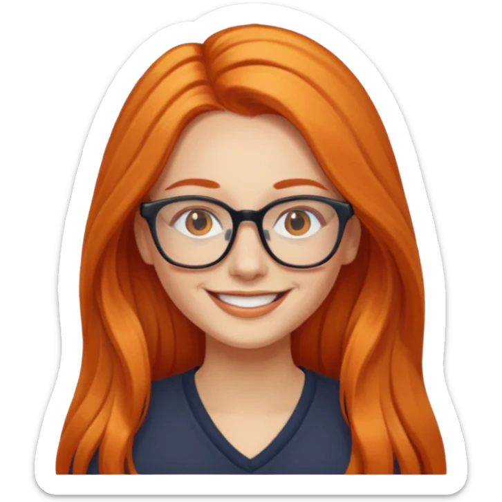 woman with long orange hair, hair down, wearing glasses sticker