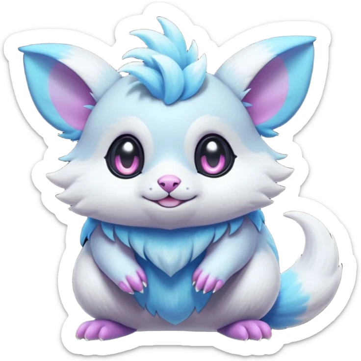  Shiny iridescent neon vibrant bioluminescent colorful pastel flourishing flurry fuzzy Absol-Minccino-Furret-Zangoose-Chinchilla-Stitch-fusion-animal-Fakémon-hybrid-creature  sticker