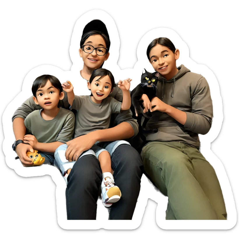 family time with kids and cat sticker