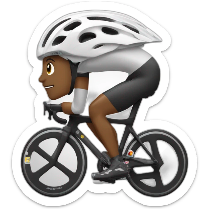 Ciclista-flaco-alto-barba negra- zapatillas de ruta blancas- casco blanco-licras negras-maillot blanco sticker