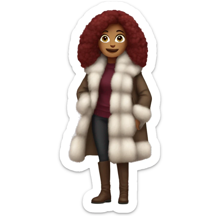 Burgundy haired Woman wearing big full length fur coat sticker