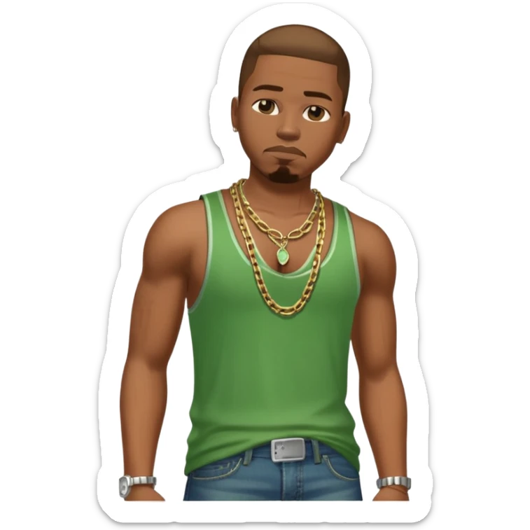 CJ from GTA San Andreas with his green tank top, jeans and chain necklace sticker