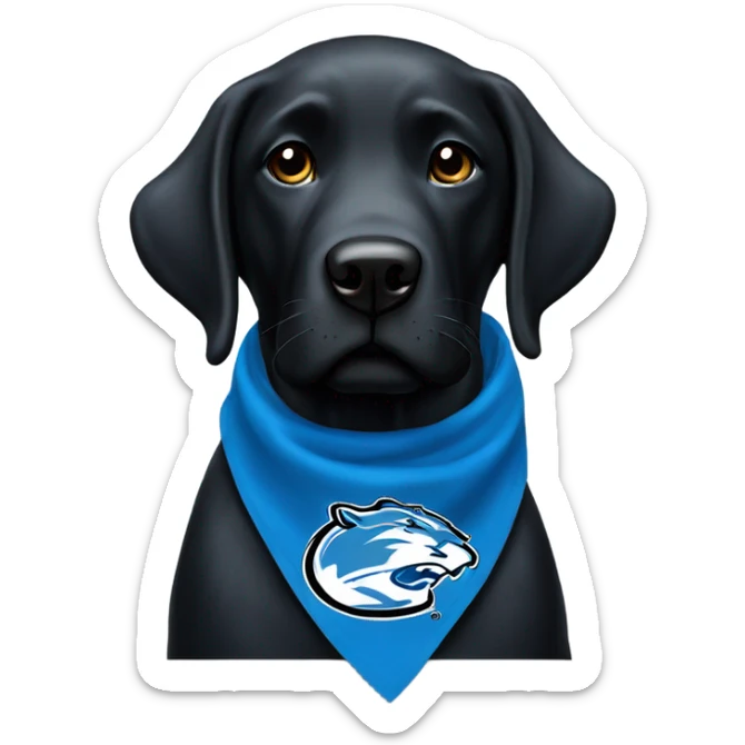 Large Black Lab dog in a Detroit Lions bandana  sticker