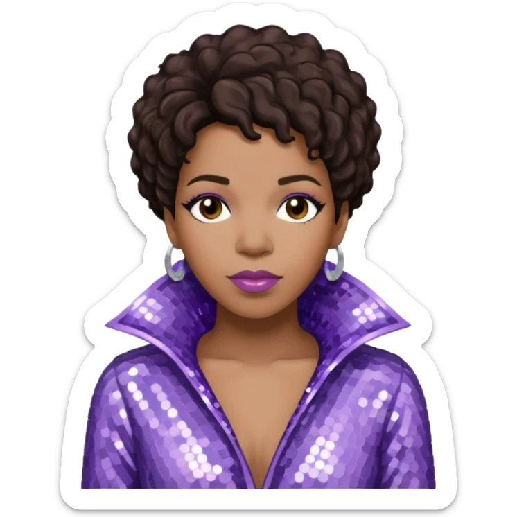 Macy Gray from Mary Mary with dark brown hair, pale lavender sequin outfit sticker
