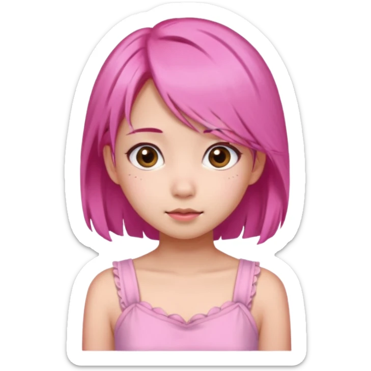 An Asian girl with  pink hair, big eyes,sweet
 sticker