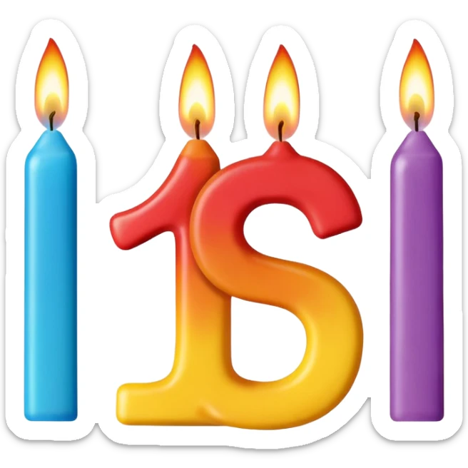 Birthday candles with the shape of the number 1 and 5 sticker