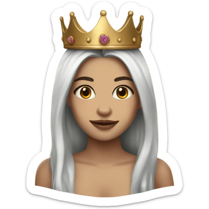 Beautiful girl with white skin, wears a crown and long brown hair and tattoos sticker