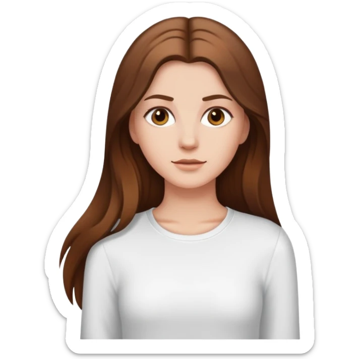 White girl with long brown hair and white long sleeve shirt sticker