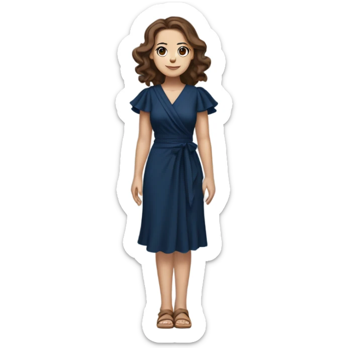 White girl with brown hair dark blue ruffle sleeve wrap dress full body sticker