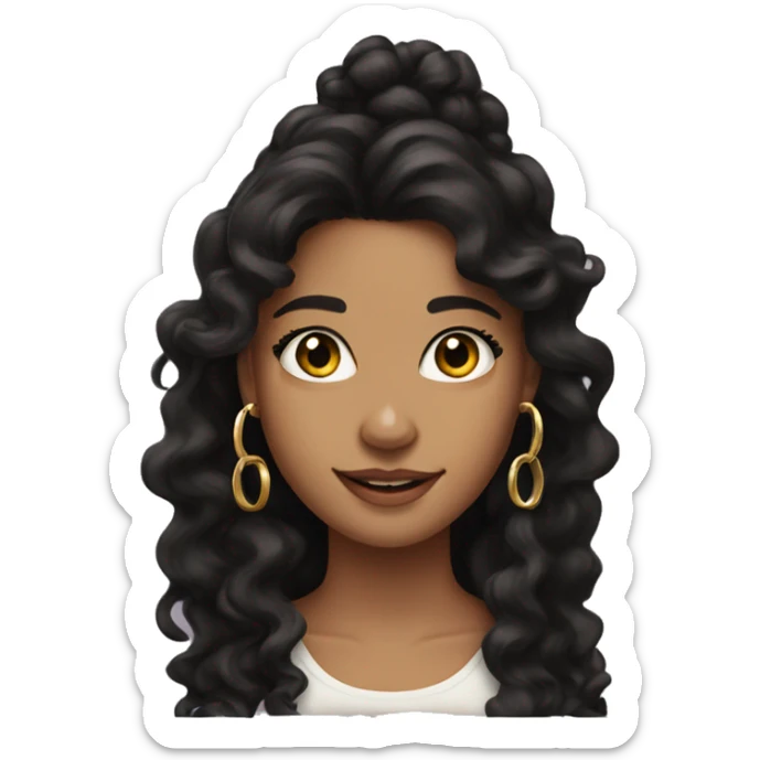 pretty tan girl with long curly black hair and gold hoop earrings sticker