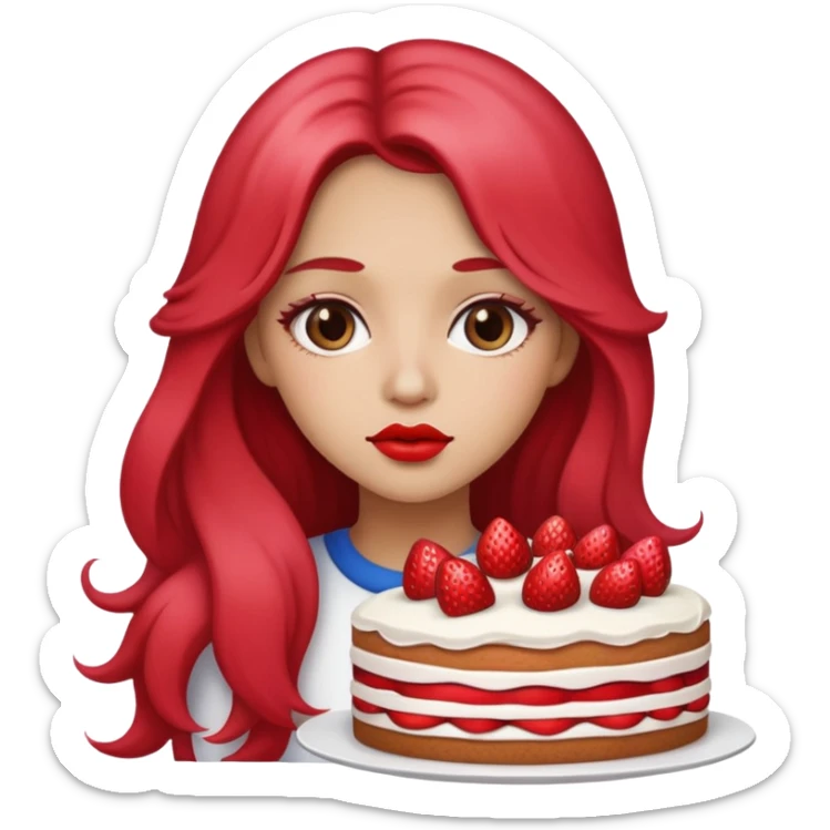 a girl with long hair, Strawberry Short Cake lips color, iOS App Emoji sticker