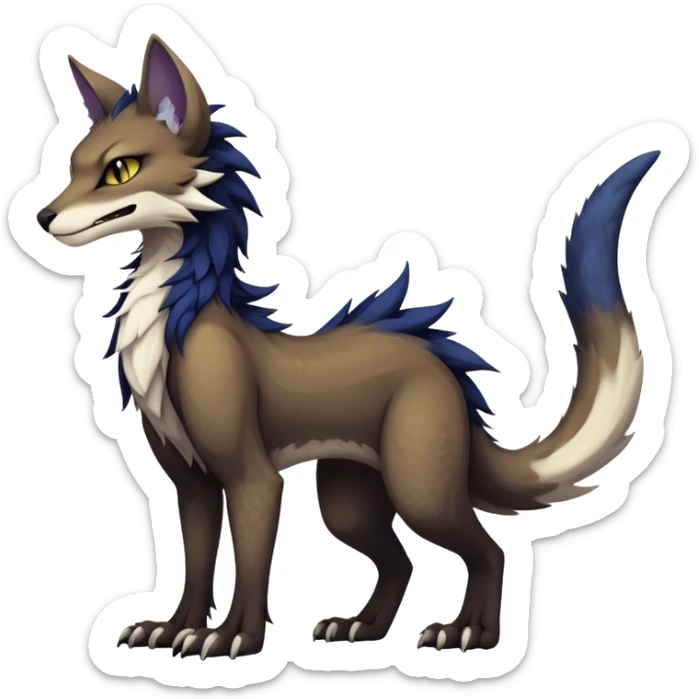 dark cool edgy fantasy feline-vernid-sergal-fursona animal creature with a tufted tail full body sticker