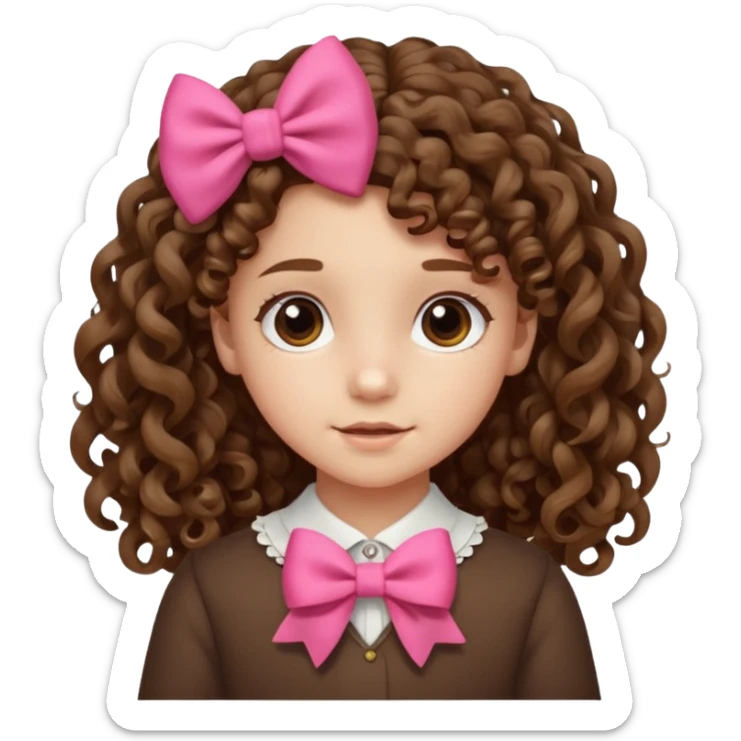 brown ten year old girl  with curly long hair with a bow  sticker