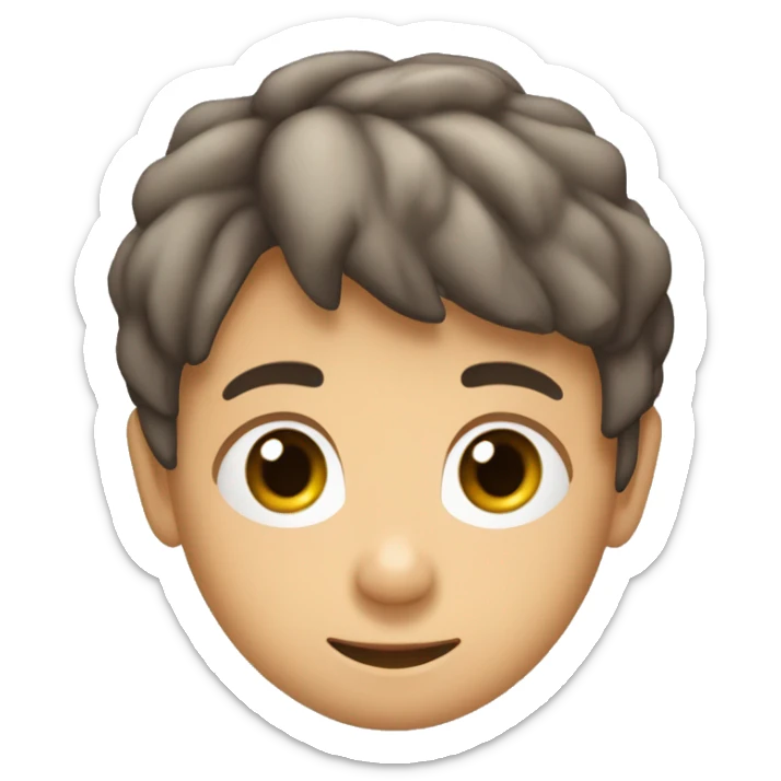 niño con pelo moreno medio medio largo, con las orejas grandes los ojos marrones y dos marcas de picadura de mosquito en el cachete izquierdo   sticker