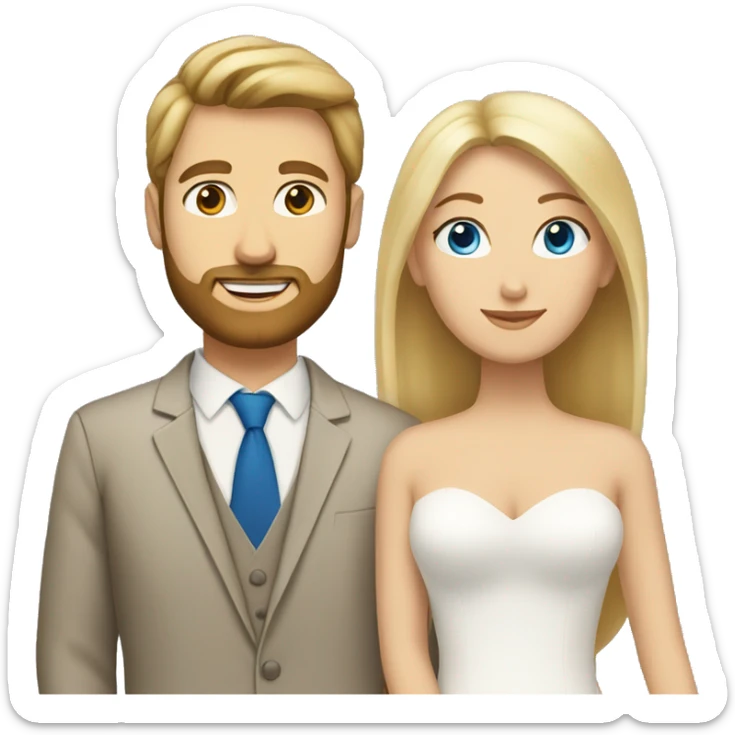 Tan woman with blonde hair and blue eyes marrying a white man with brown hair and beard sticker