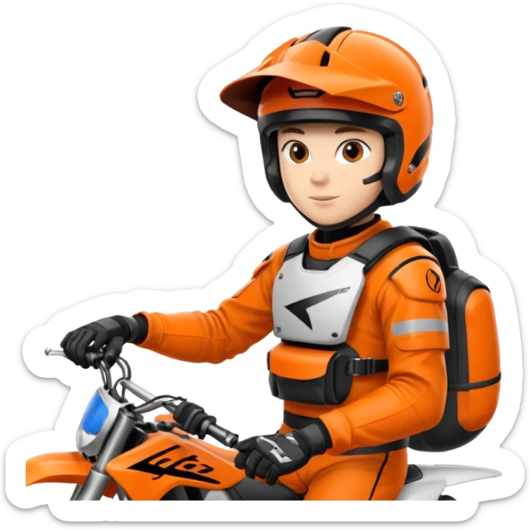 dirtbike rider in orange gear signing autographs sticker