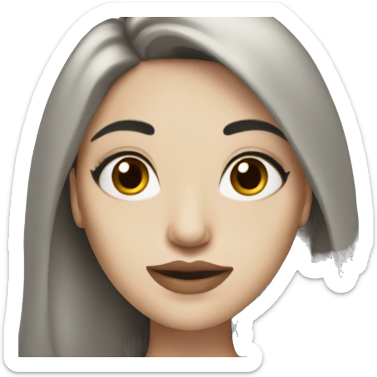 A woman with long black hair white skin makeup  brown eyes in a dress sticker