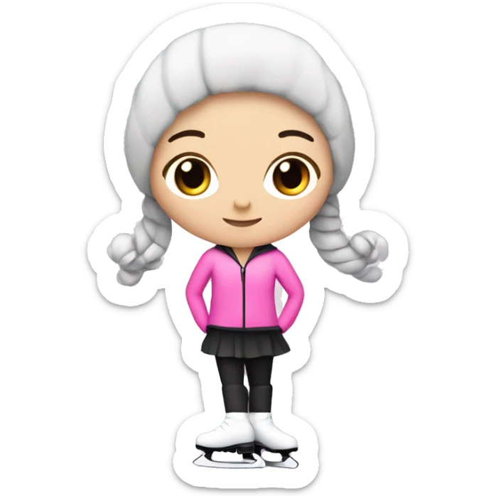 Figure skater, white girl with black hair pink outfit skater in ice skates  sticker