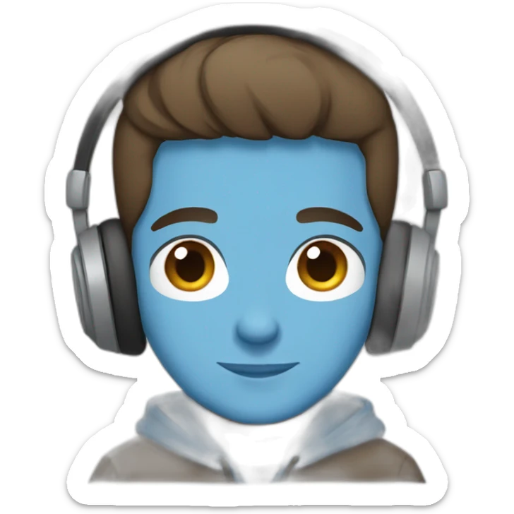 male, brown hair, brown eyes, headphones, blue hoodie, straight face sticker