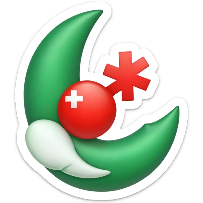 Crear un emoji con una cruz roja y una media luna verde, sin caras sticker