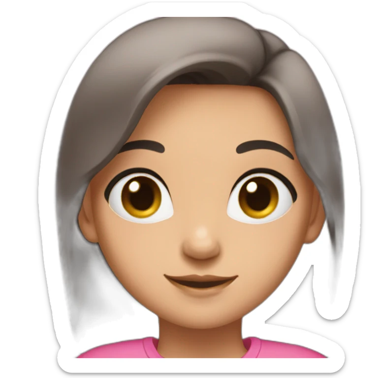 A Girl with black hair and brown eyes with smile and she wair pink shirt sticker