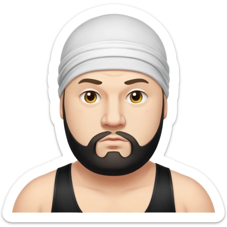 White skin fat guy with black durag, light stubble beard of a few days in wrestling singlet sticker