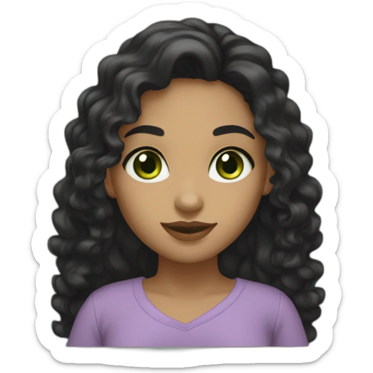 Long Curly black hair girl big green eyes skin arab skin color sticker