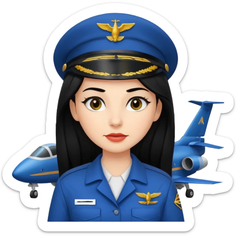 Femme cheveux long noir travaille dans le domaine de l'aéronautique gros sourcils sticker