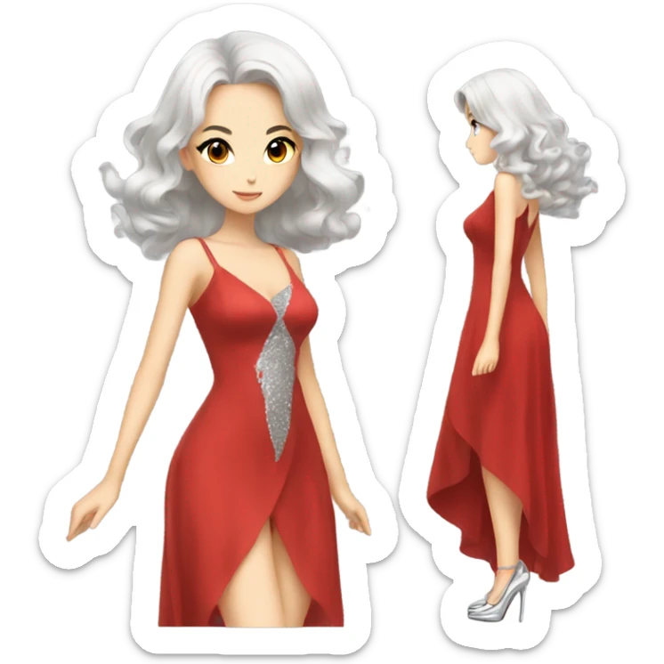 Beautiful anime woman wearing a red dress and silver high heels  sticker