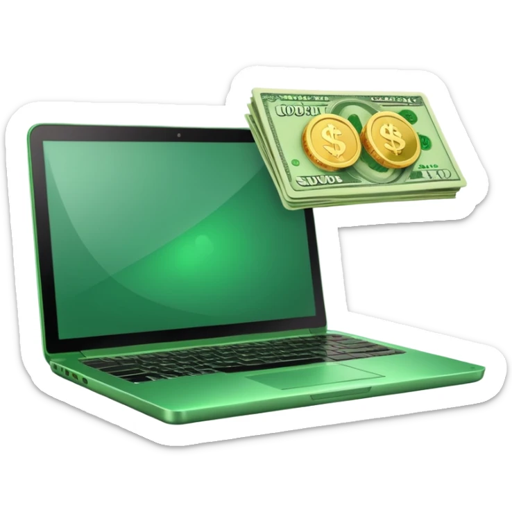 green laptop with black friday deals with coins and money tab open on it sticker