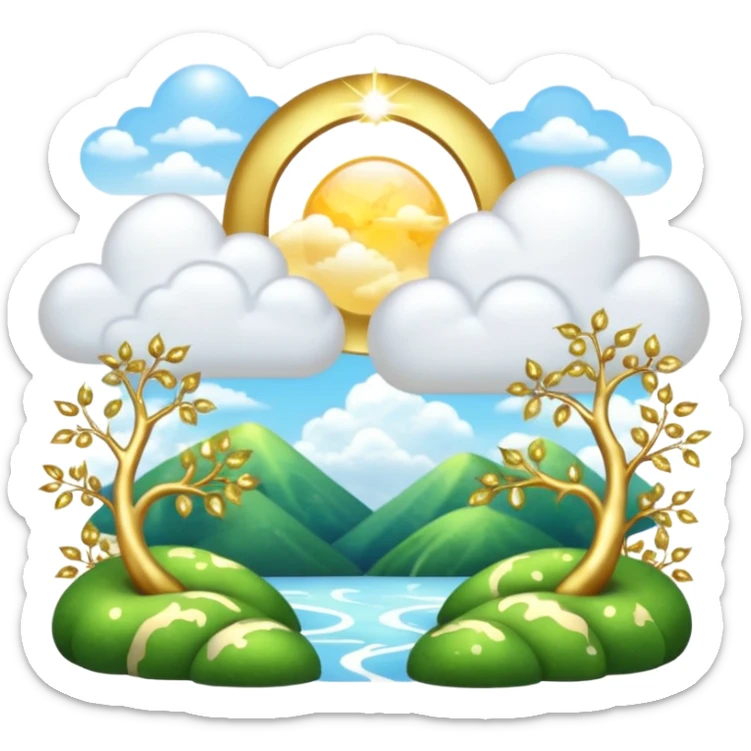 White and glittery gold with marble stones, vines, divine, heavenly, spiritual, pure, glowing, cute clouds, sunshine, sparkly, beautiful, elegant, luxurious, pretty, aesthetic scenery scene picture   sticker