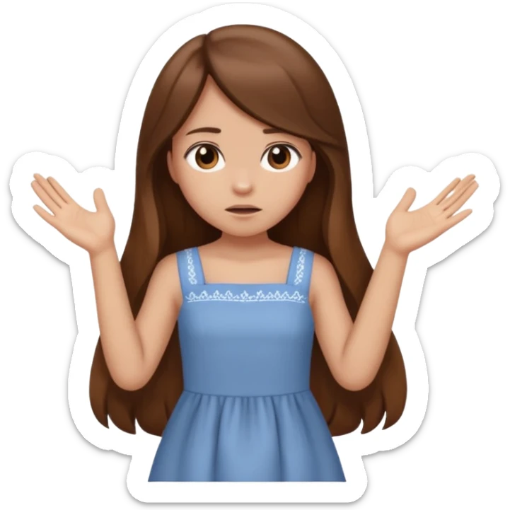 girl that doesn't care, she is like whatever, brown long hair, cute dress and her hands showing like i don't know whatever, make her look little bit bored sticker