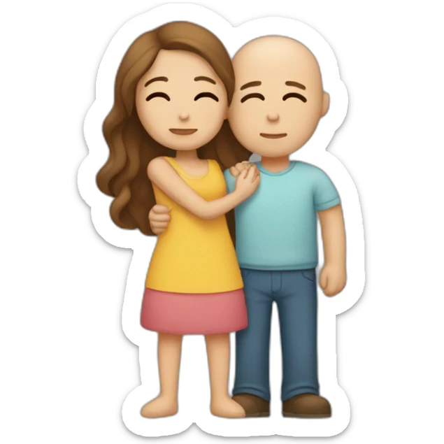 Bald male Hugging a woman with long brown hair for comfort but looking sad sticker