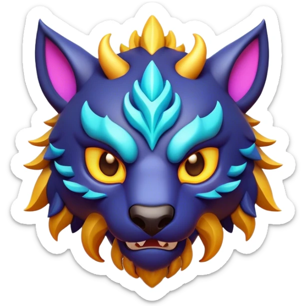 Clash of Clans aesthetic: Cinematic fierce Beast Emoji, rendered in a 3D vector-style similar to standard emojis with minimal shading and bold, simplified shapes. A compact, isometric mythical creature with wild, majestic features and fierce yet endearing eyes, softly glowing with a primal enchanted charm. Simplified yet unmistakably iconic, highly detailed and consistent, glowing with a soft radiant shine and high polish. Stylized with a touch of mythical wildness and a soft glowing outline, capturing the essence of a legendary beast with a friendly, playful allure! sticker