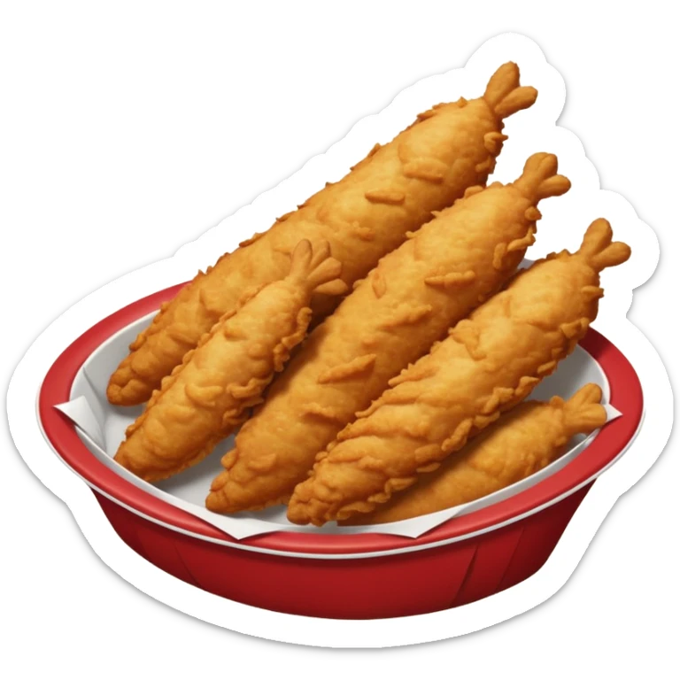 5 breaded chicken tenders of varying sizes and shapes in a red paper food boat sticker