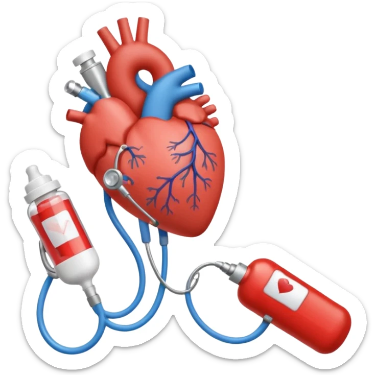 hand holding shape of a loveheart with background of stethescope, heel lancet, baby blood tubes, monitoring cables, baby bottle, cute scrapbooking paper,  sticker