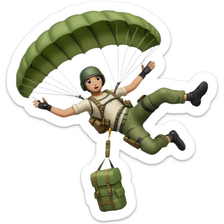 PUBG character falling from the sky with green parachute deployed sticker