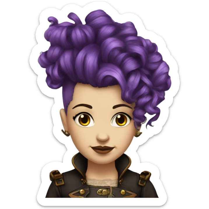 steampunk profile short hair mohawk purple Victorian wavy  on Caucasian girl with small nose round fat face sticker