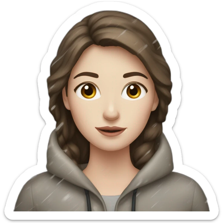 pale skin and brown haired woman in a super heavy snowstorm almost not seen sticker