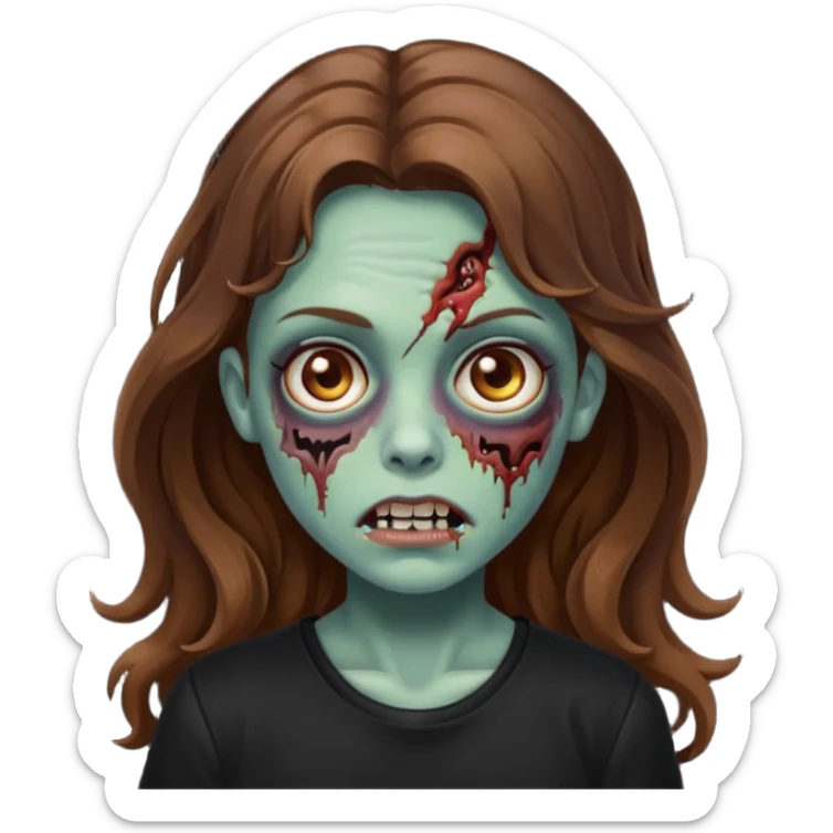 Zombie girl with wavy long brown hair And black shirt emoji sticker