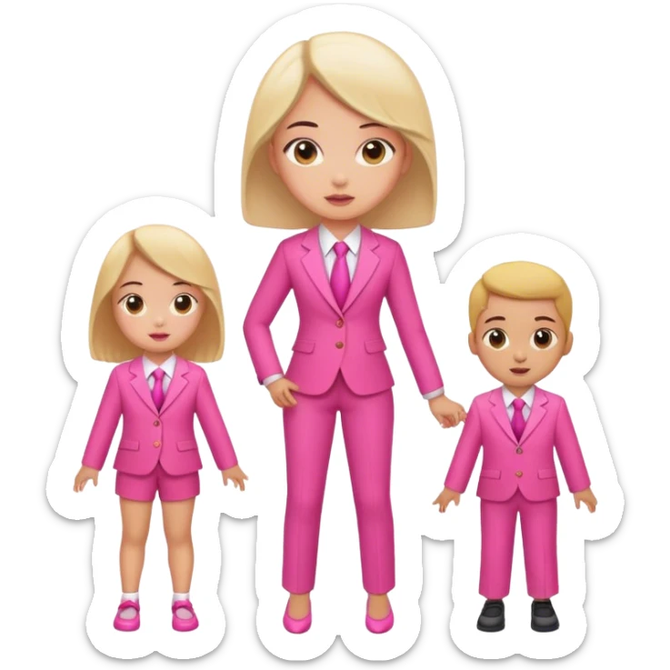 Brune girl pink suit with children sticker