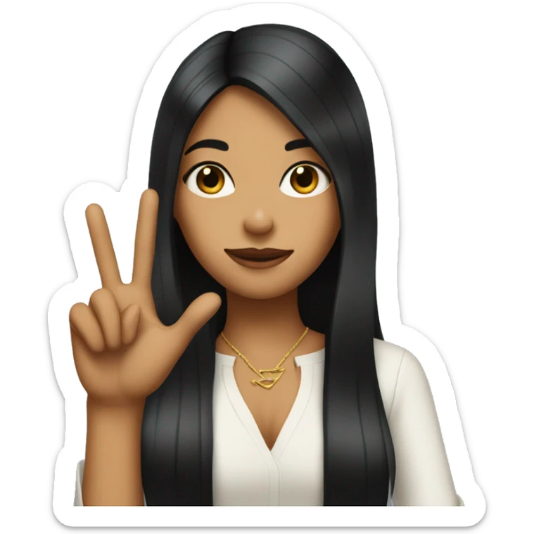 A cool girl with long black hair doing a snazzy hand sign sticker