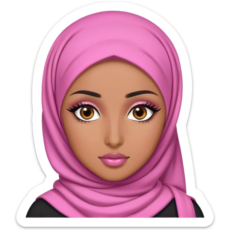 pink hijabi baddie,pretty, brown eyes, makeup, black eyeliner, long hair sticker