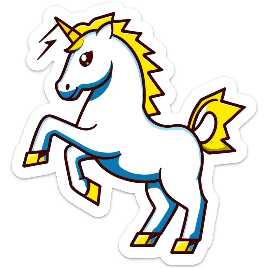 yellow fast electric horse made of electricity, bolts, visible yellow wires, lightning, blue electricity, dynamic galloping pose sticker