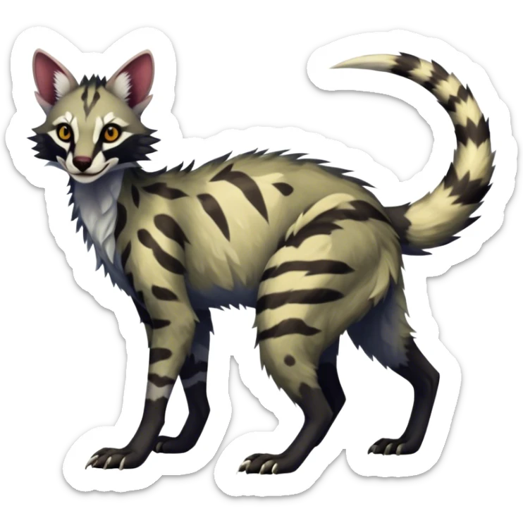 Feral Rare Fantasy dark vibrant Vernid-Sergal-Genet-species by LiLaiRa, random markings, tufted ears, full body, 4 legs sticker