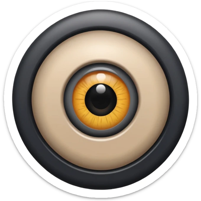 Minimalist emoji-style sticker of a peephole with a realistic eye looking out from inside. Black and gray tones, flat icon, centered eye.
 sticker
