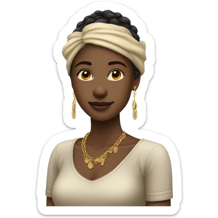 Girl with gold minimal western jewellery, small earrings and one very thin necklace. sticker